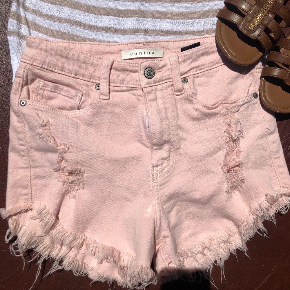 MOVING SALE!! Distressed high waist pink shorts!